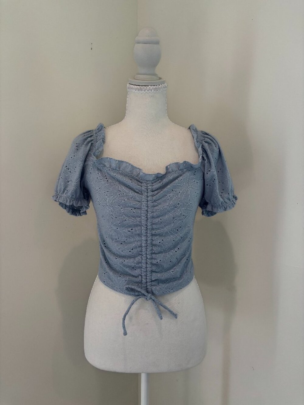 Blashe Light Blue Eyelet Romantic Coquette Puffed Sleeve Top S Medium